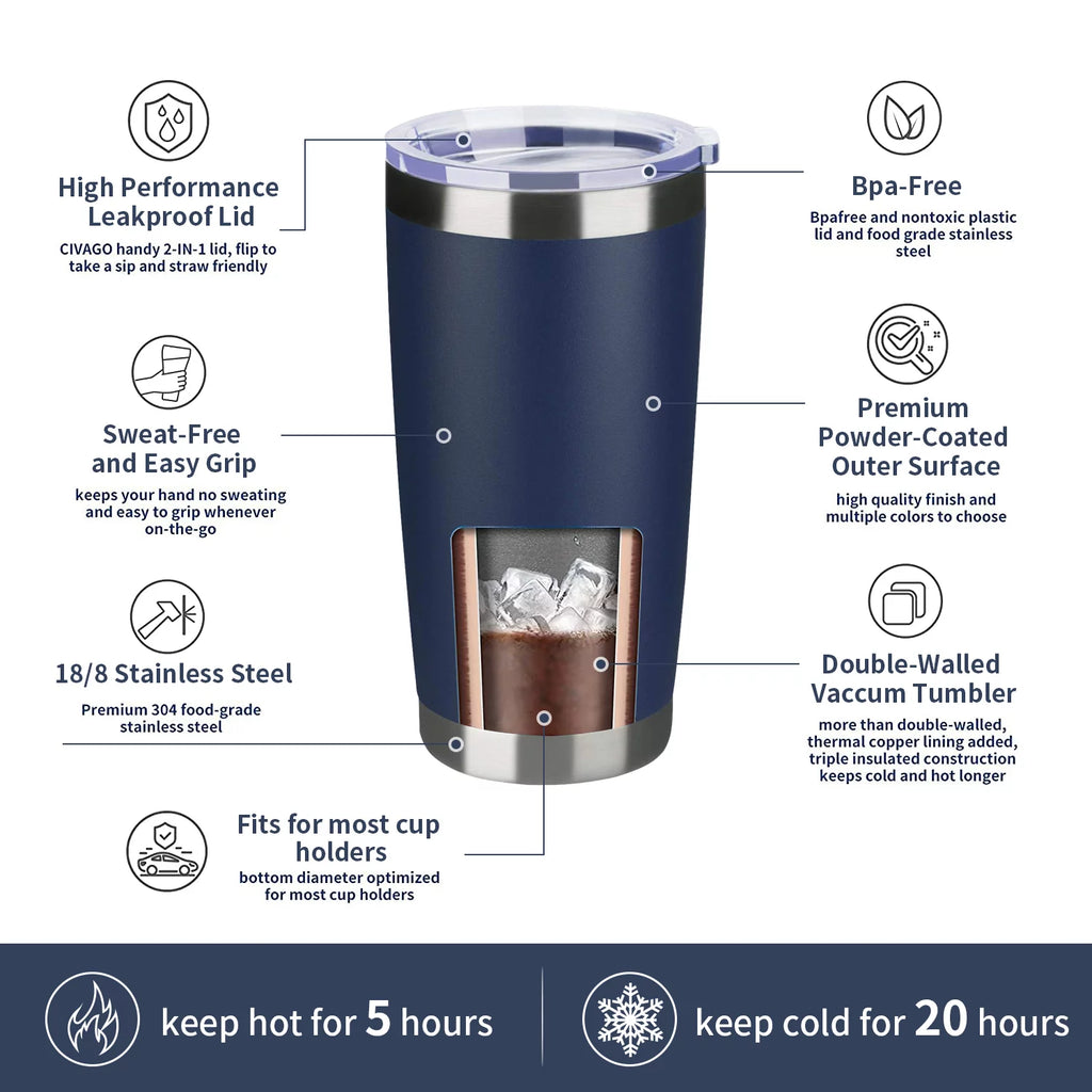 20oz Double Wall Vacuum Insulated Tumbler 8 Pack with Lid and Straw F969