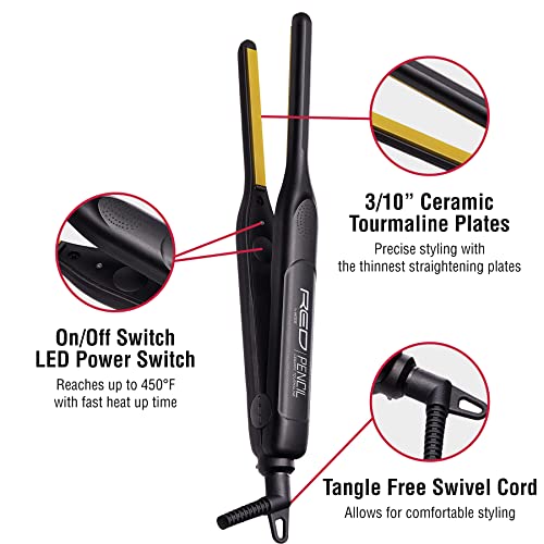 Red Pencil Flat Iron Hair Straightener, 0.3 Inch, Ceramic N54104