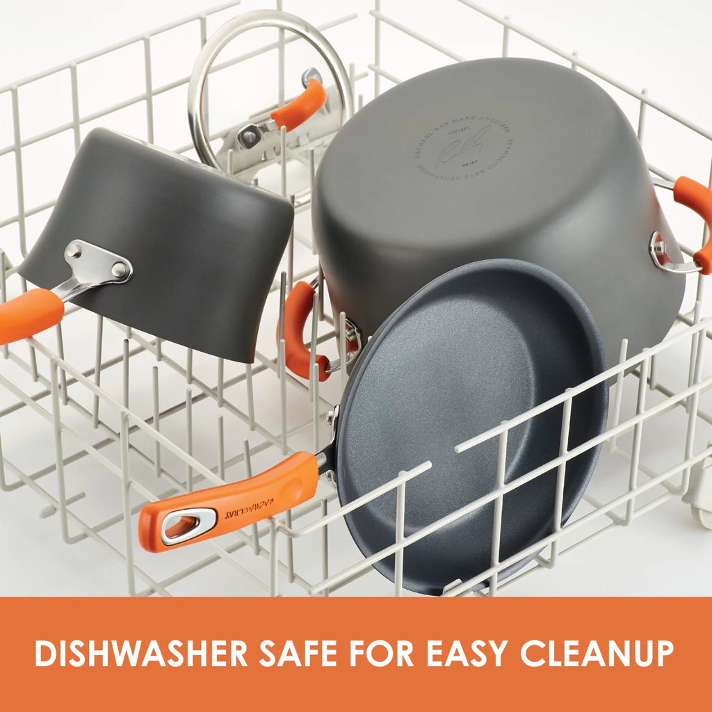Nonstick Pots and Pans Set, 14 Piece, Gray with Orange Handles H8050