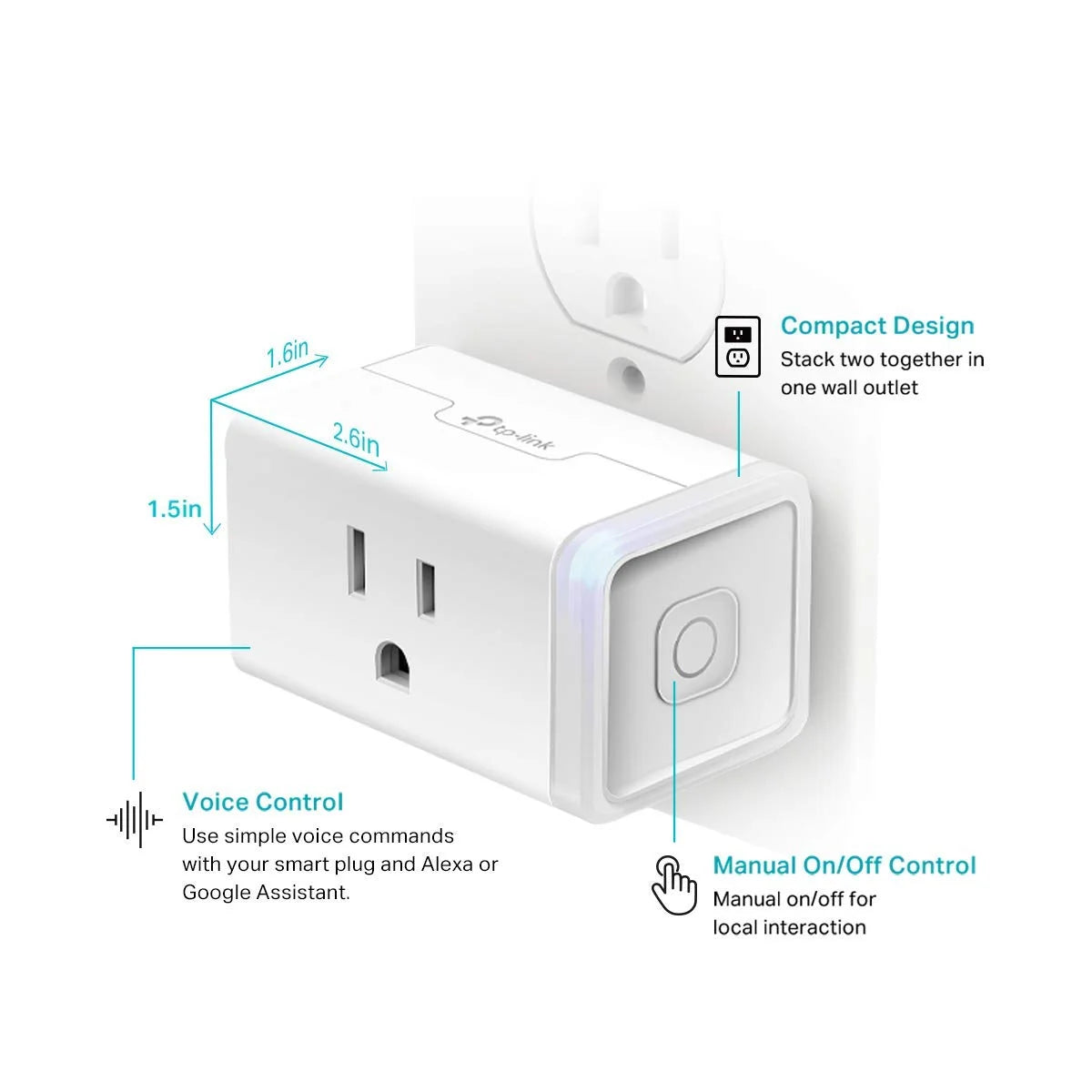 Smart Plug Wi-Fi Outlet, Remote Control, 3-Pack, White F68259