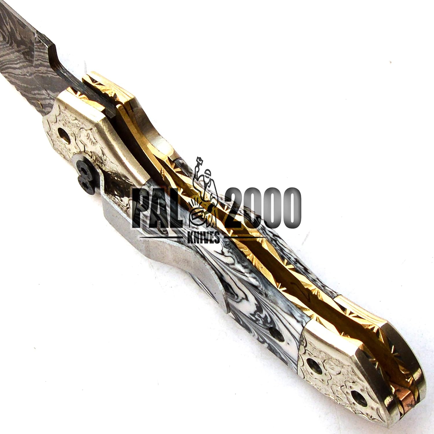Damascus Steel Folding Pocket Knife with Sheath J237734