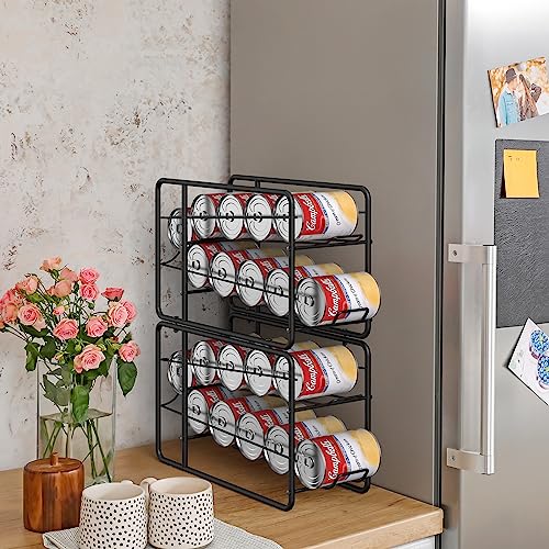 Can Dispenser Rack, Stackable Can Storage Organizer for Kitchen Cabinet, Black U7402
