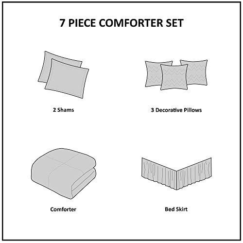Modern Faux Suede Comforter Set with Stripe Design, Queen, Brown, 7 Piece T450652