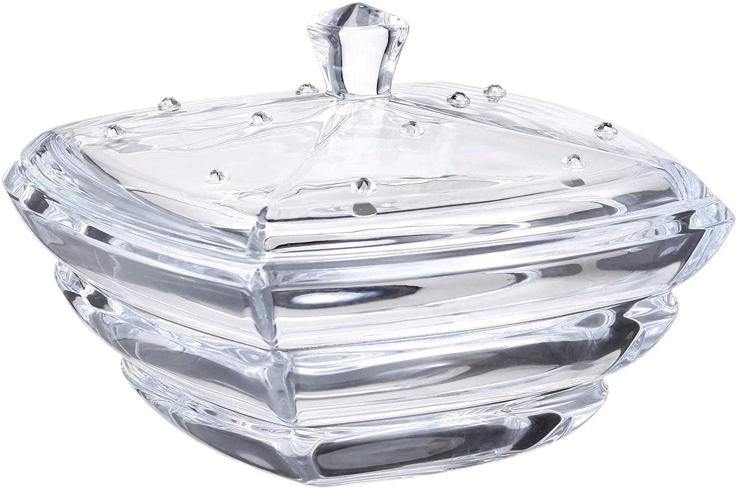Crystalite Bohemia 7" Crystal Bowl "Tower" with Lid with Swarovski Rhinestones, Candy/Fruit Bowl with Elegant Design