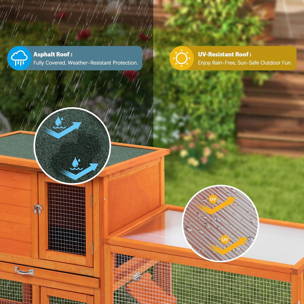 Extra Large Wooden Rabbit Hutch with No-Leak Tray and Waterproof Roof B7276