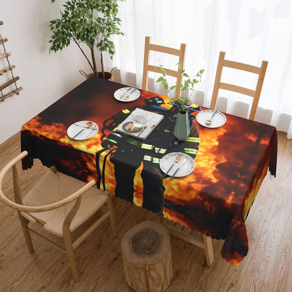 Firefighter Fireman Flame Print Square Tablecloth Decorated Table can able Farmhouse Decor Coffee Table Outdoor,