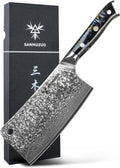 FJU Chopping Knife - 7 inch Cleaver Knife- Xuan Series - VG10 Damascus Steel Kitchen Knife - Resin Handle (Starry Black)