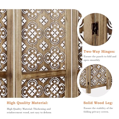Carved Room Divider, 6 Panel Folding Privacy Screen, Retro Flower Pattern, Grey K413