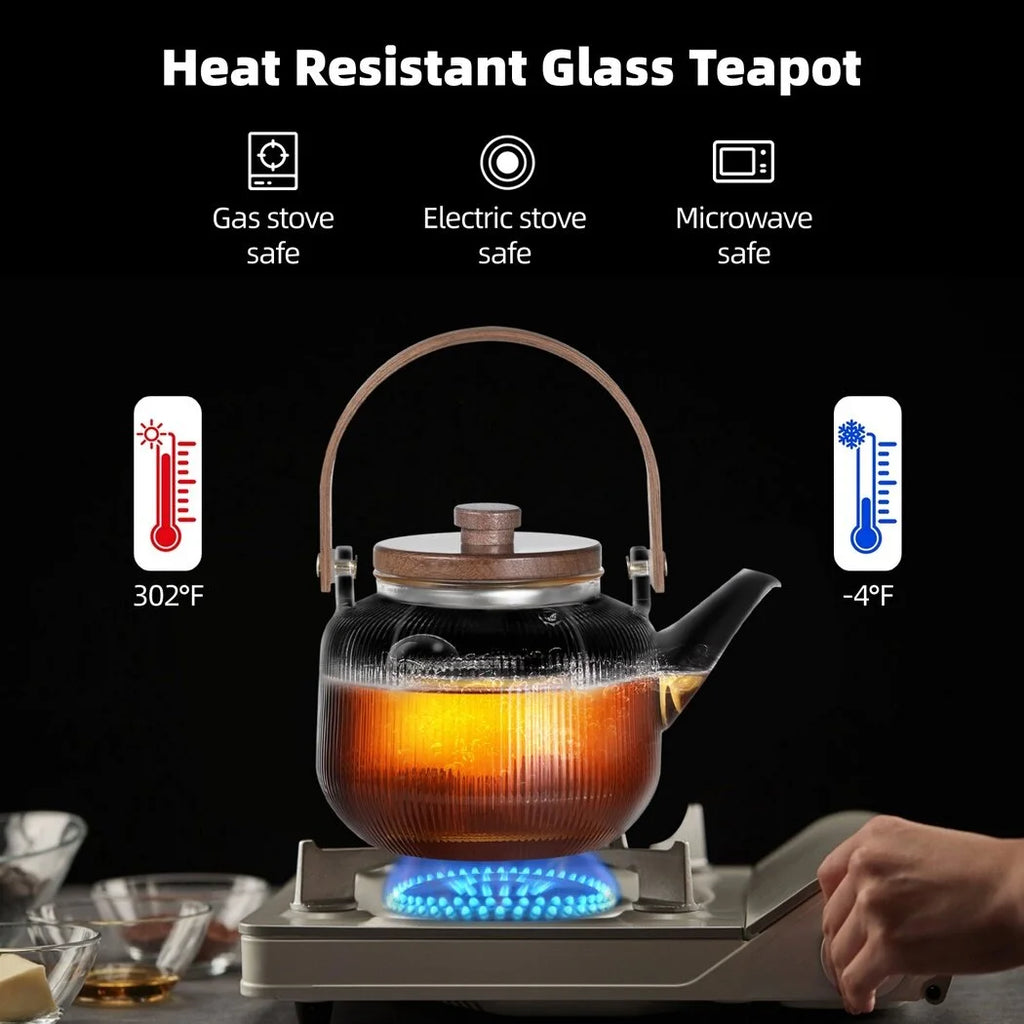 Glass Stovetop Teapot with Removable Infuser, Heat-Resistant Tea Kettle V68371