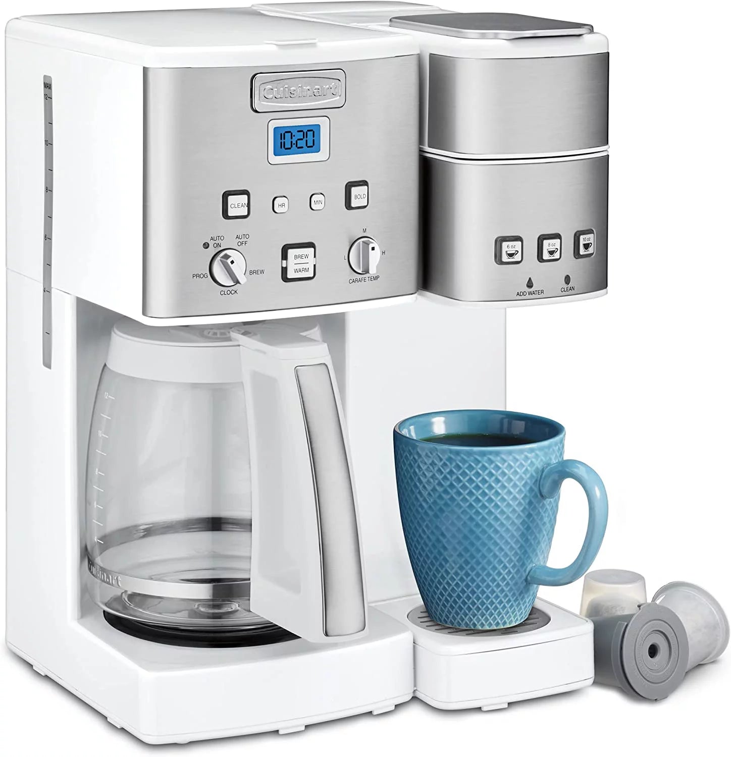 12-Cup Coffeemaker and Single-Serve Brewer, White Stainless Steel T316