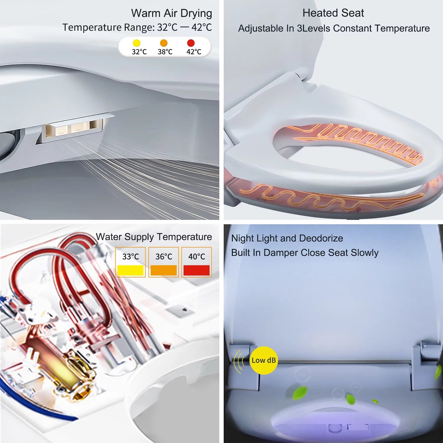 Elongated Smart Bidet Toilet Seat with Warm Water Dryer R732