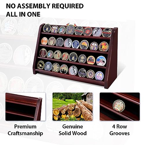 Military Coin Display Case, 5 Row Wooden Holder Rack, Holds 50 Coins, Wall or Desk Mount B693942