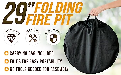 Portable Folding Round Steel Fire Pit with Carrying Bag F7361