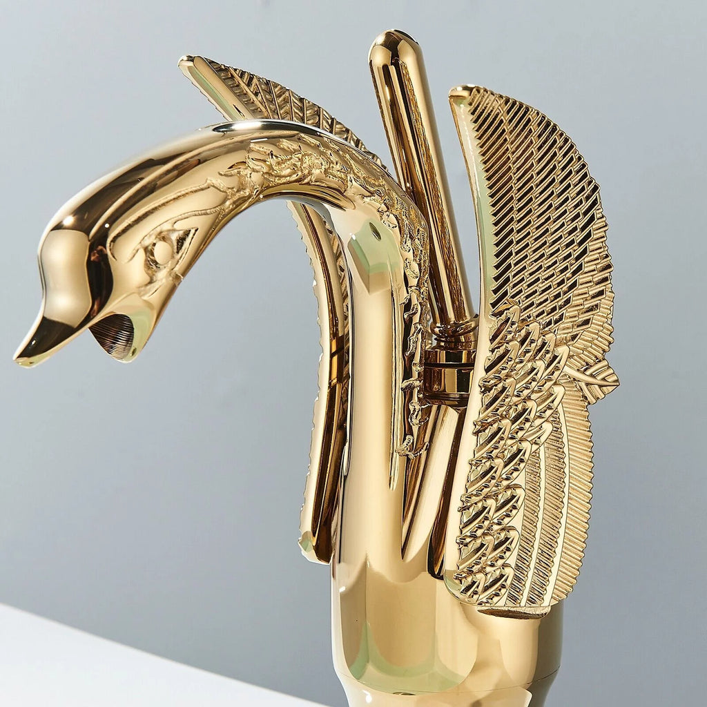 Swan Faucet Bathroom Sink Faucet Polished Gold Single Handle One Hole Basin Tap W86189