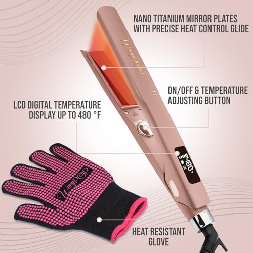 Flat Iron Hair Straightener and Curler 2 in 1 Titanium Rose Gold J811