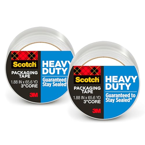 Scotch Heavy Duty Packaging Tape, 1.88" x 65.6 yd, Designed for Packing, Shipping and Mailing, Strong Seal on All Box Types, 3" Core, Clear, 1 Roll (3850-60) (Pack of 2)