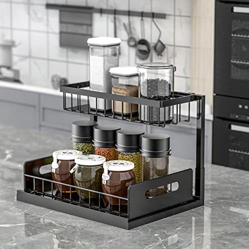 Under Sink Organizer 2-Tier Heavy Duty Metal Pull Out Drawer for Kitchen Bathroom Cabinet Storage L552011