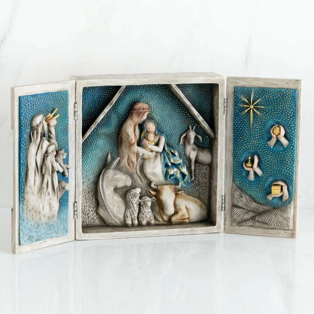 Starry Night Nativity Triptych, Hand-Painted Sculpted Set D92336