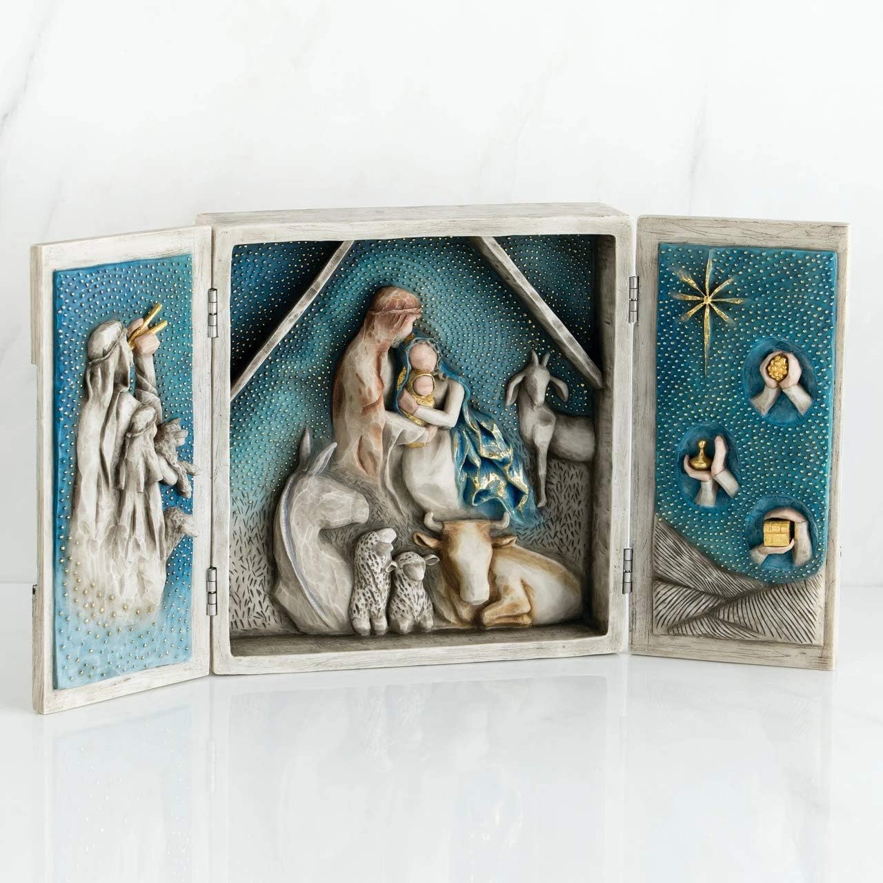 Starry Night Nativity Triptych, Hand-Painted Sculpted Set D92336