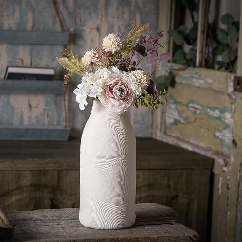 Matte White Textured Ceramic Vase Set of 3 for Home Decor E42406