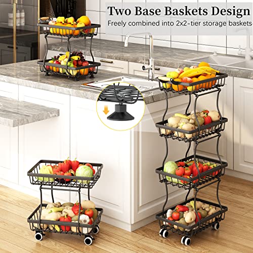 Stackable Metal Wire Fruit Basket on Wheels for Kitchen Storage E85311