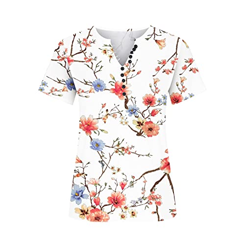 Floral V-Neck Loose Fit T-Shirts for Women E407