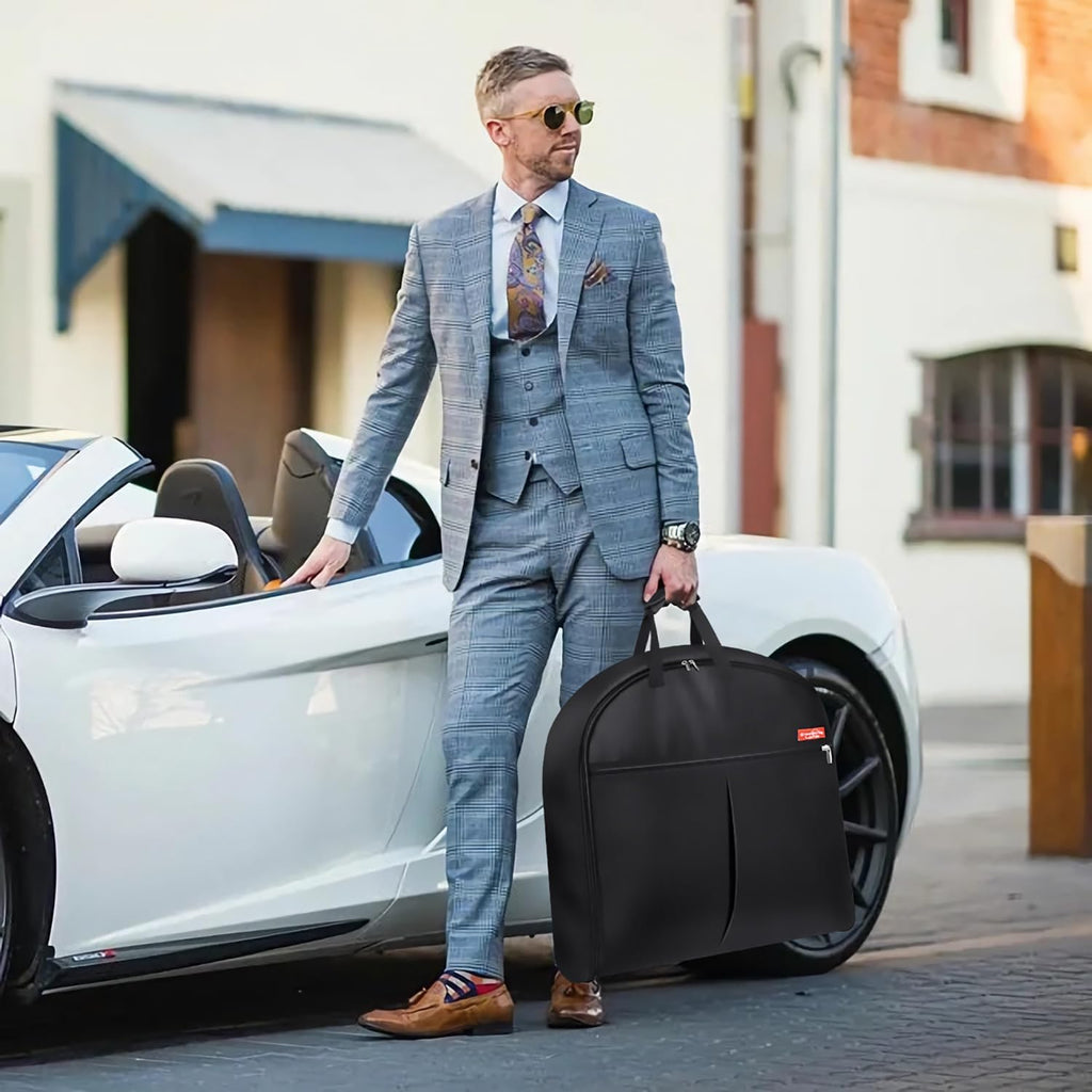 Carry On Garment Bag for Travel, 43'' Heavy Duty Suit Bag with Metal Hook, Waterproof Convertible 2 in 1 Duffle Bag, Black B33207