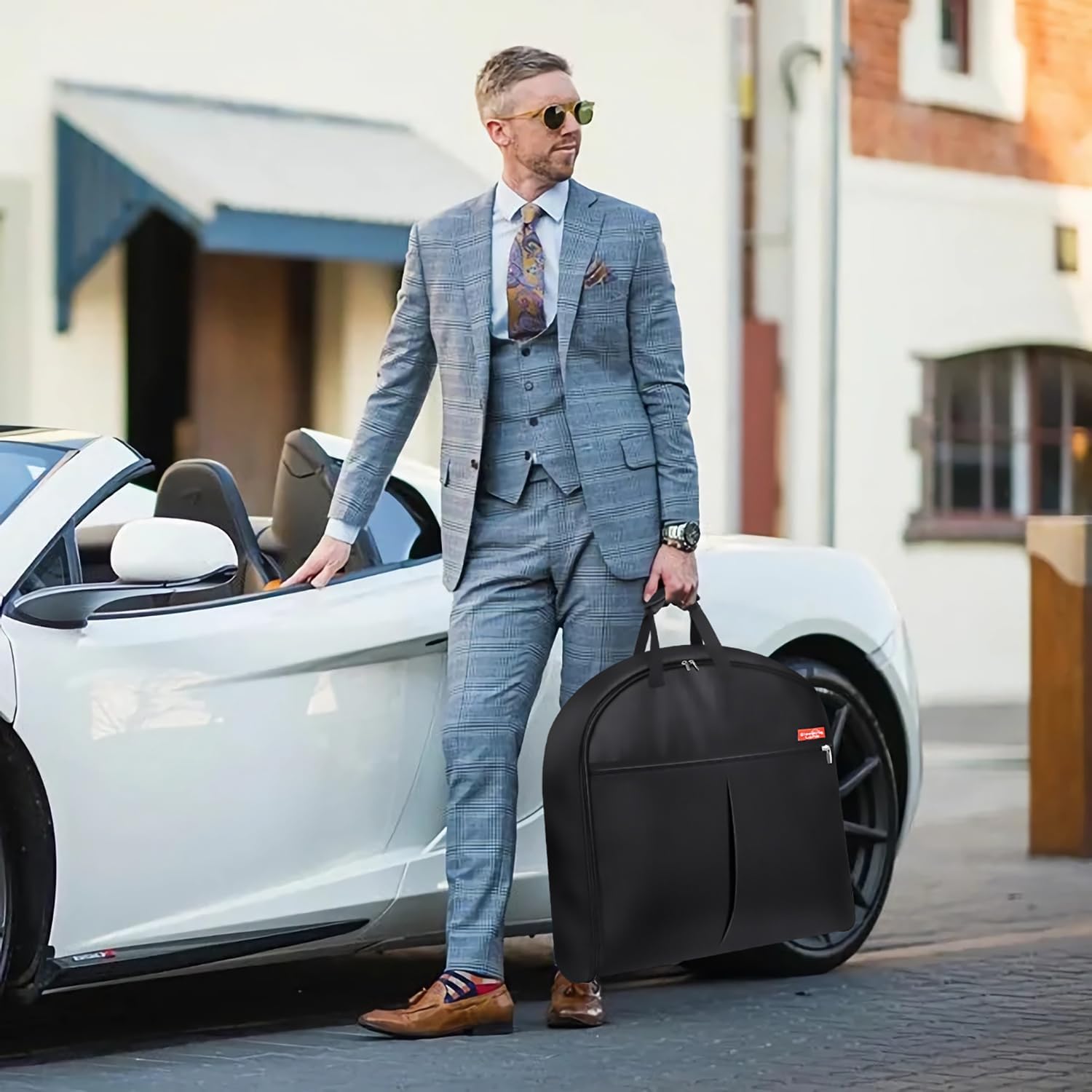 Carry On Garment Bag for Travel, 43'' Heavy Duty Suit Bag with Metal Hook, Waterproof Convertible 2 in 1 Duffle Bag, Black B33207