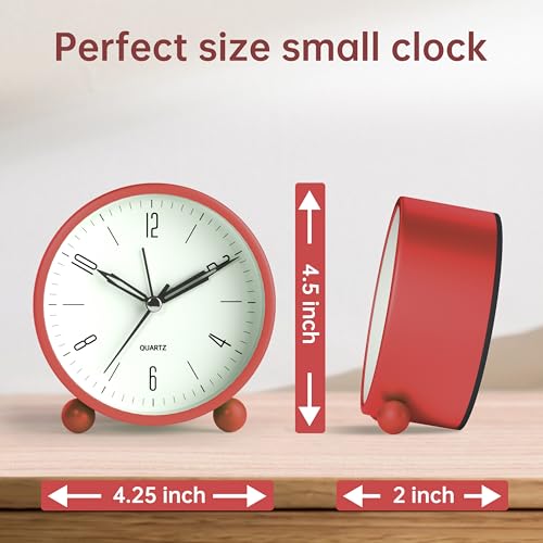 4 Inch Silent Non Ticking Alarm Clock with Night Light, Battery Operated F8892