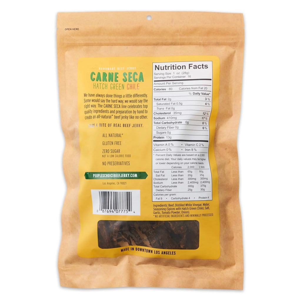 Beef Jerky, Hatch Green Chile, Sugar Free, Dry Style, 16 oz M981313