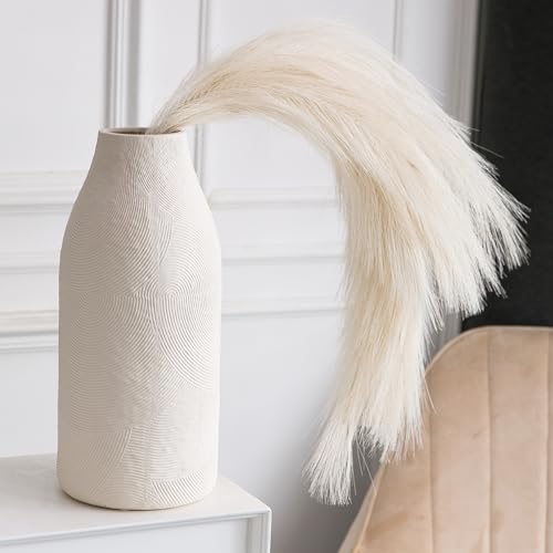 Matte White Textured Ceramic Vase Set of 3 for Home Decor E42406