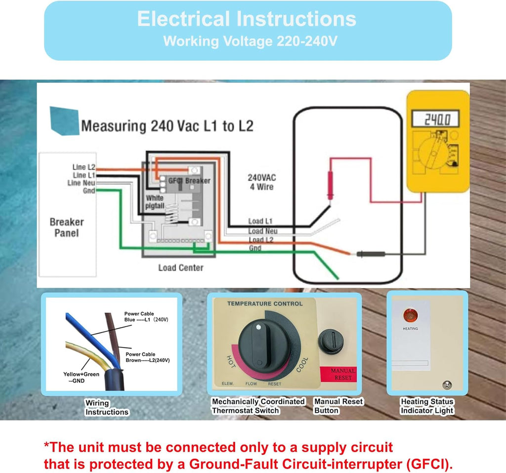 Electric Pool Heater 3KW 220V with Digital Touch Display E702019