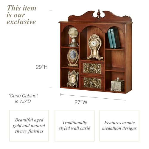 Wooden Curio Cabinet with Seven Shelves and Two Drawers D23324