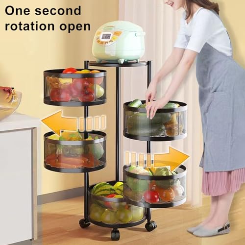 5-Tier Rolling Metal Fruit Basket Storage Rack U157