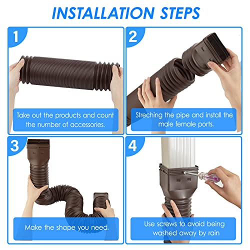Flexible Gutter Downspout Extensions with Connector, 2 Pack, 60"+70", Black F30774
