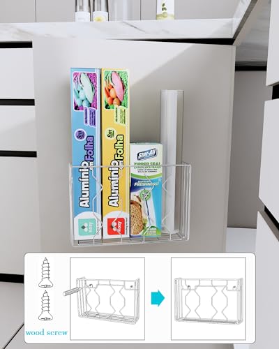 Wall Mount Kitchen Wrap Organizer Rack, Cabinet Storage Basket, Aluminum Foil Rack Y7228
