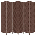 6 Panel Folding Portable Partition Screen ，71”high， Room Divider Wood Screen with Bamboo Mesh Woven Design Room Dividers Privacy Screens Dividers for Home Office Restaurant Bedroom, Brown