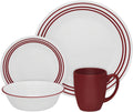 Corelle Livingware 16 Piece Set-Ruby Red. Set-4 10.25inDinner Plates,4 6.75in Bread and Butter Plates,4 18 oz.Soup/CerealBowls,4 11 oz. Mugs 1114016