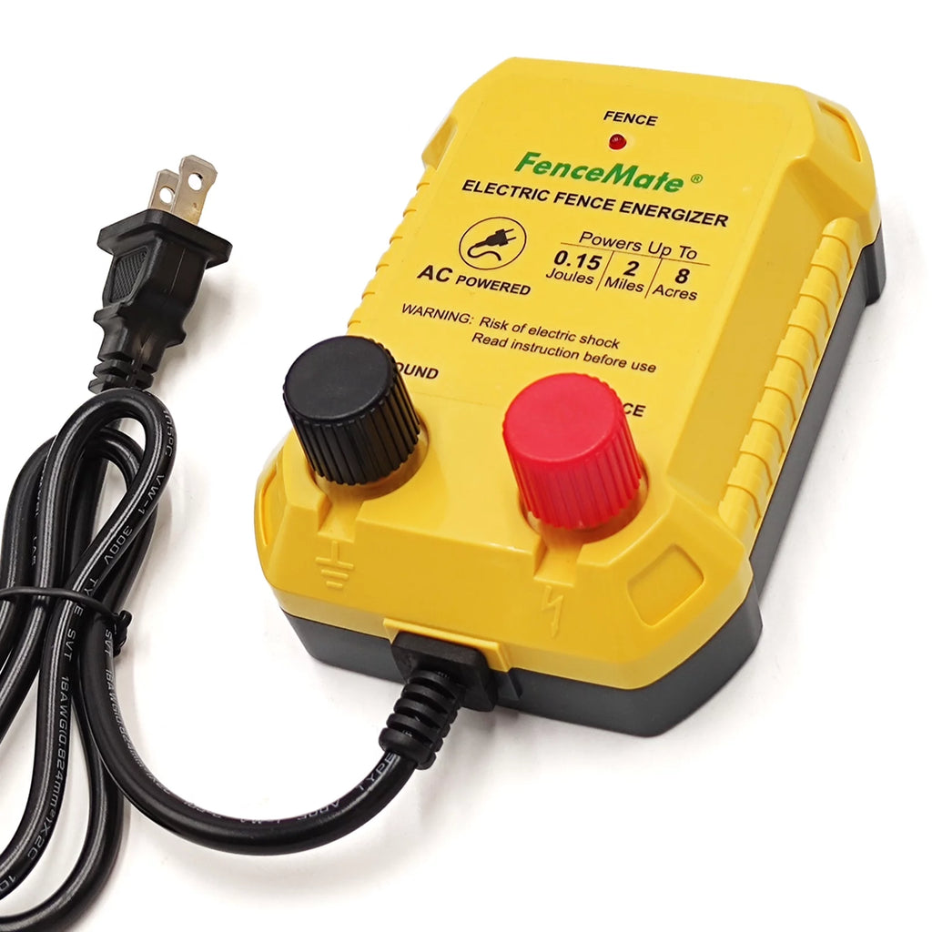 FenceMate AC Powered 2-Miles Electric Fence Charger Output 0.15J Peak 4.5 kV, Low Impedance Fence Energizer to Contain Poultry, Dog,Pet, Hobby Animal