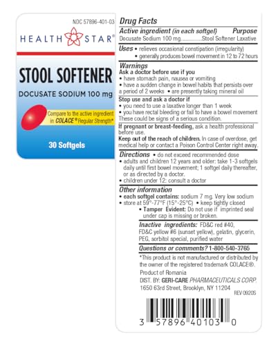 Docusate Sodium Stool Softener 100mg Softgels for Constipation Relief U846639