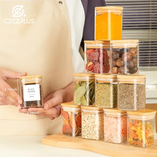 Glass Spice Jars with Bamboo Airtight Lids, 6oz Empty Seasoning Containers U38983