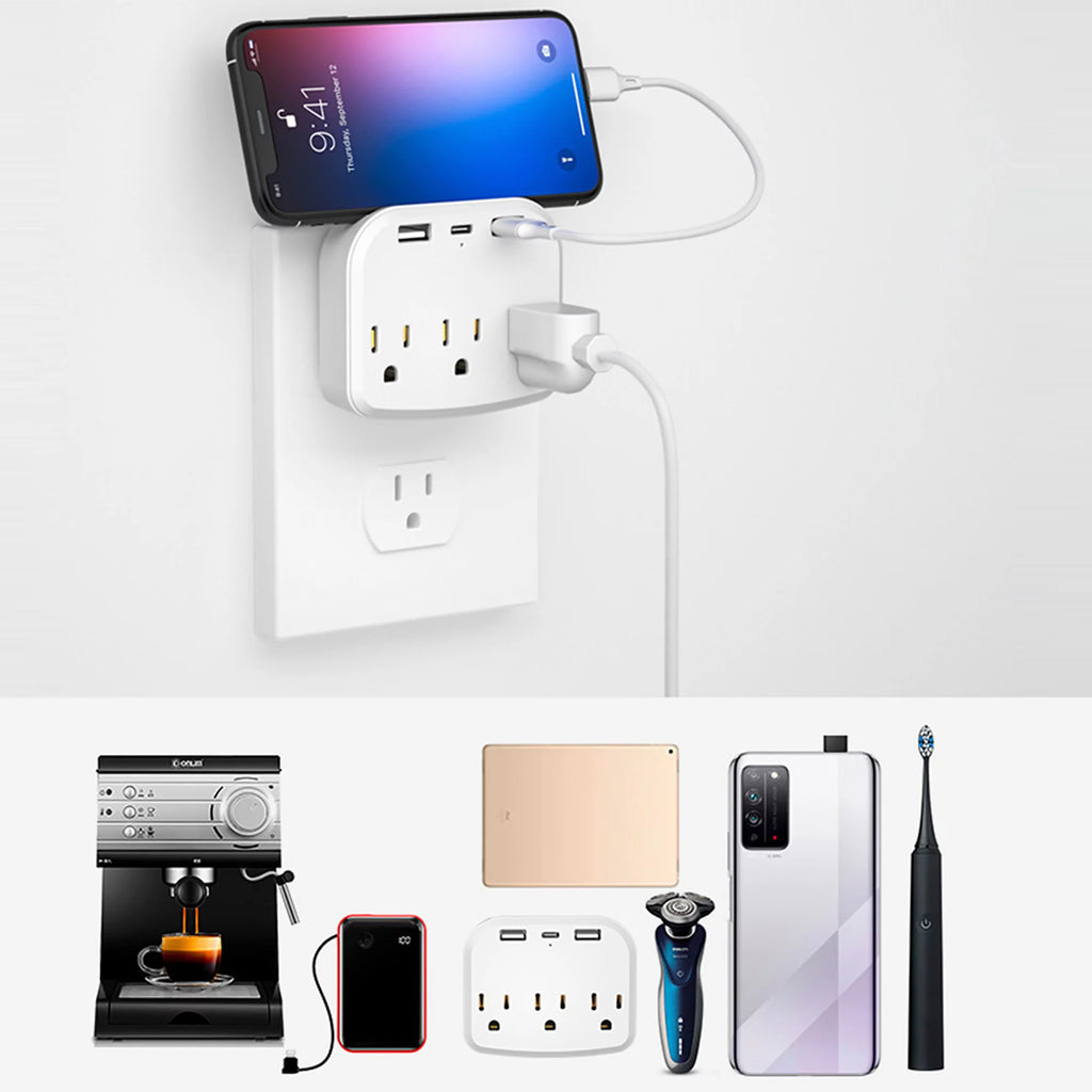 European Travel Plug Adapter with 3 US Outlets and 2 USB Ports U584360
