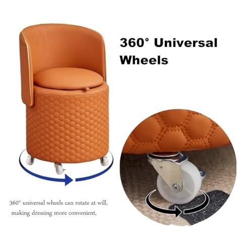Vanity Stool with Back, Rolling Ottoman with Wheels, Round Storage Seat H231850