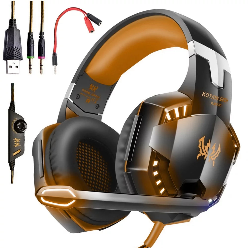 Stereo Gaming Headset for PS4, Xbox One, PC, Noise Cancelling Over Ear Headphones with Mic, Bass Surround, Soft Memory Earmuffs for Laptop Mac Nintendo Switch Games Phone