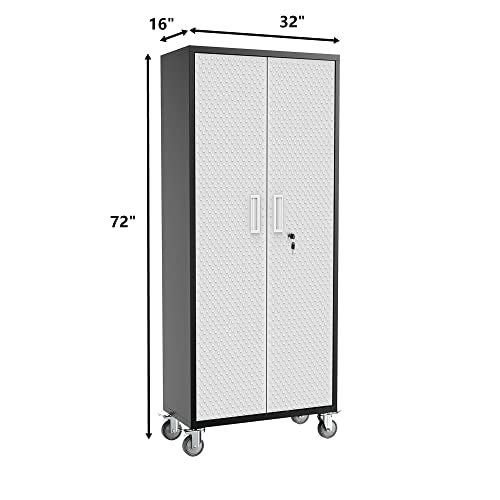72" Metal Garage Storage Cabinet with Wheels, Adjustable Shelves & Locking Doors Q66304