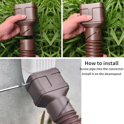Gutter Downspout Extension Pipe, 2" ID, Flexible, 8.5ft, Brown, 2-Pack K882