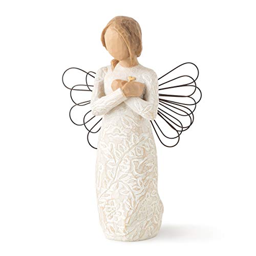 Willow Tree Remembrance (Darker Skin) Angel, Memories, hold each safely in your heart, Carved with Symbols to Remind us of Loved Ones, Gift of Support and Sympathy, Sculpted Hand-Painted Figure