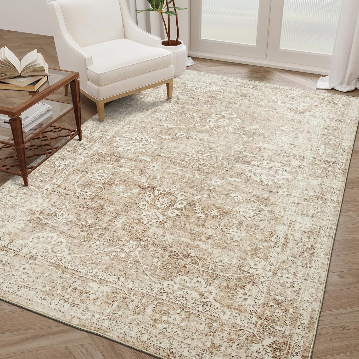 Floral 5x7 Area Rug for Living Room, Non Slip, Washable O678611