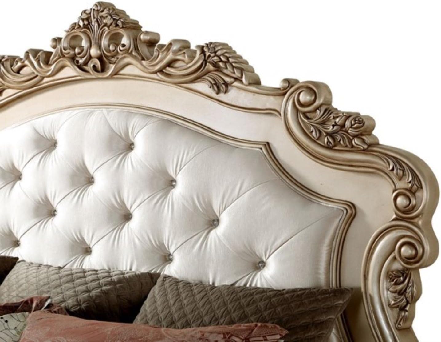 Tufted Eastern King Panel Bed in Cream Fabric and Golden Ivory M164