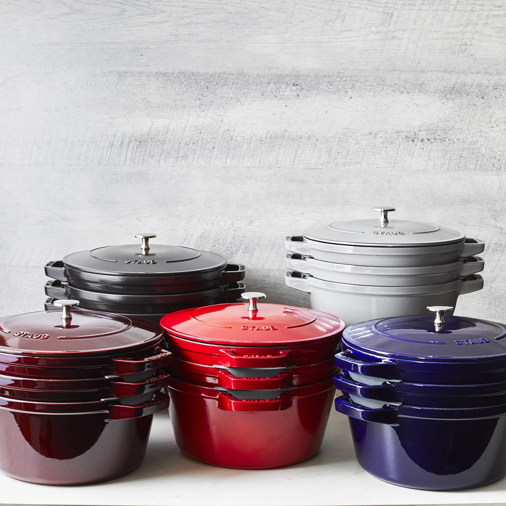 Cast Iron Cookware Set 4-Piece, Stackable Dutch Oven with Universal Lid, Dark Blue D57755